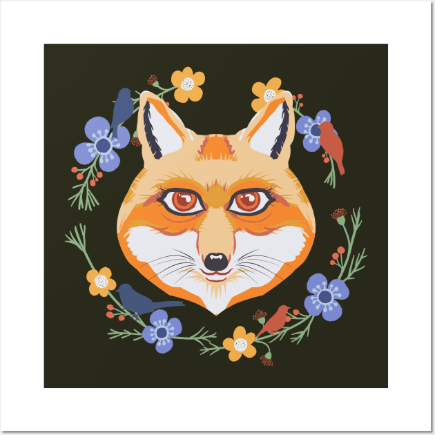 Floral fox head Wall Art by Mimie20